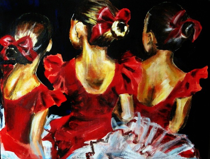 Shaina-Helm-Three-Ballerinas-in-Red-Acrylic-Painting